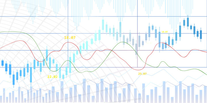stock financial chart with  fluctuating graphs in blue stick white background 