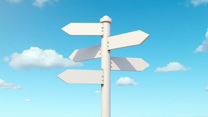 Blank directional signpost against a blue sky