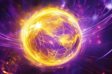 Obraz premium Vibrant Energy Sphere with Spiraling Light Trails in Space