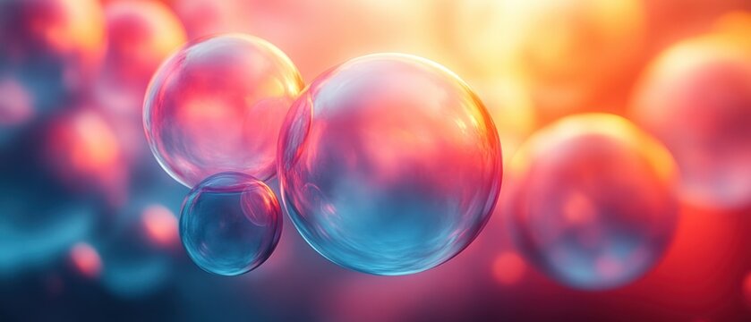 Abstract Background with Geometric Circles in Blue Pink Orange Watercolor Style Digital Art