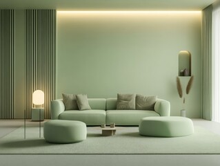 Modern Green Living Room Interior Design With Sofa