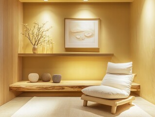 Serene Minimalist Room With Wooden Chair And Decor