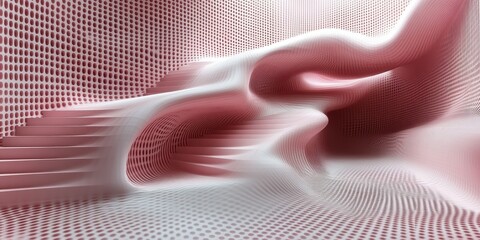 Dramatic Staircase Curves: Abstract Pink and White Interior Design Concept Featuring Fluid and Organic Architectural Lines Creating a Flowing Pattern