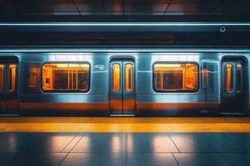 Subway Train Open Door in New York City Station Urban Scene