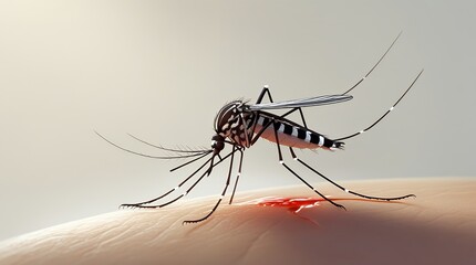 Aedes aegypti Mosquito Biting Human Skin