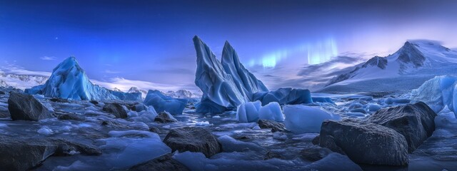 An extraordinary perspective of a high-altitude glacier with massive ice columns and a rare, bright comet tail streaking across the icy expanse, Glacier scene
