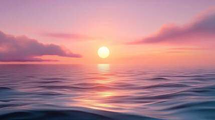 Calm Sunset Over Ocean Waves, Tranquil Vibes, Symbolizing Peace and Nature, Soft Pastel Tones with Copy Space