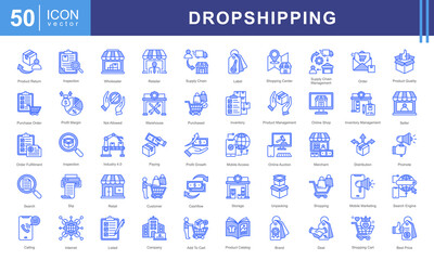 Dropshipping icon collection set. dropshipping icons such as warehouse, inventory, delivery, company, product management, retailer, shopping, purchase. simple vector illustration