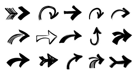 Collection hand drawn arrows. Set simple arrows isolated on white background. Arrow mark icons. Arrow paint - stock vector.
