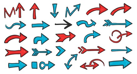 Collection hand drawn arrows. Set simple arrows isolated on white background. Arrow mark icons. Arrow paint - stock vector.
