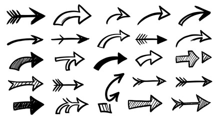 Collection hand drawn arrows. Set simple arrows isolated on white background. Arrow mark icons. Arrow paint - stock vector.

