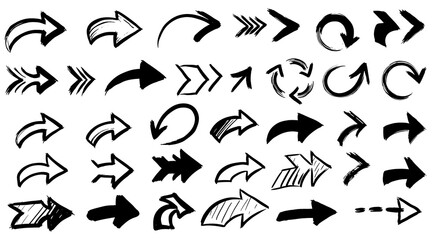Collection hand drawn arrows. Set simple arrows isolated on white background. Arrow mark icons. Arrow paint - stock vector.
