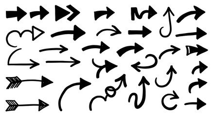 Collection hand drawn arrows. Set simple arrows isolated on white background. Arrow mark icons. Arrow paint - stock vector.
