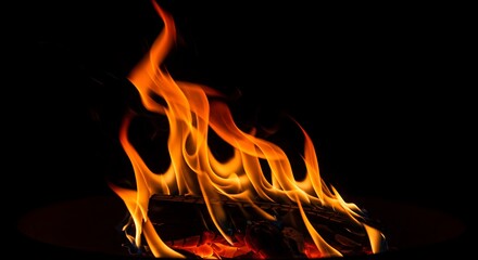 Fire flames on black background
