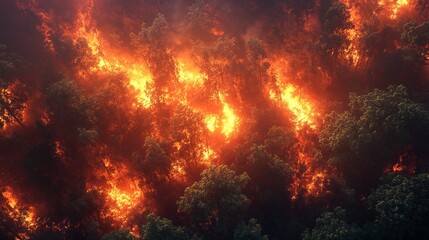 Top view of the forrest in the fire
