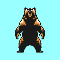 angry standing grizzly bear illustration vector