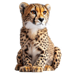 A realistic depiction of a sitting cheetah with striking features.