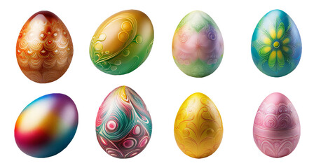 Colorful Easter eggs in various designs isolated on transparent background