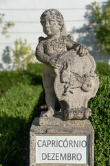 Stone statue depicting the Capricorn sign belonging to the episcopal garden of the city of Castelo Branco-Portugal.