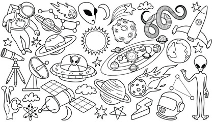 Hand drawn outer space element with doodle style on white background.