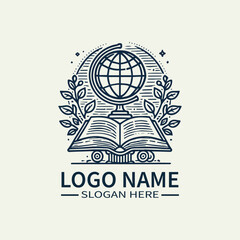 Global Education Book Logo Design, Open Book with Globe Logo, International Education Day Logo, Knowledge and World Logo, Learning and Exploration Logo