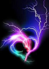 ハートの形に光輝くカラフルな稲妻の3dイラスト