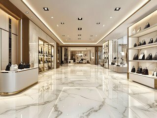 A luxurious retail store interior showcasing handbags and accessories.