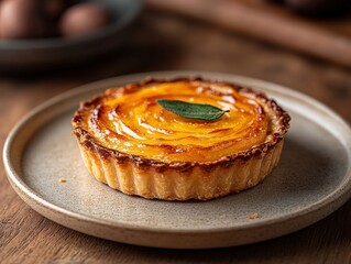 food photography side view of a small french tarte on a plate