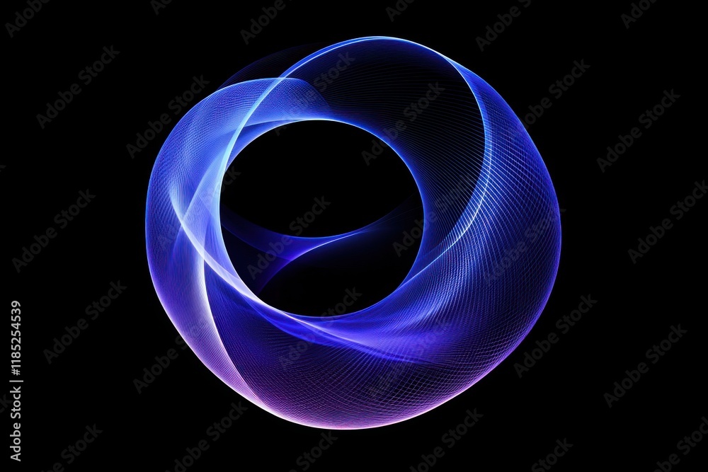 Wall mural abstract glowing purple and blue ring on black background.