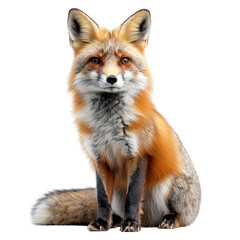 A realistic depiction of a fox in a sitting position.