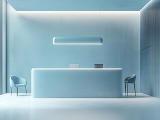 Modern minimalist light blue reception area design