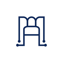 Blue MA Letter Logo Design in Blue Colors. Creative Modern Letters Vector Icon Logo Illustration.