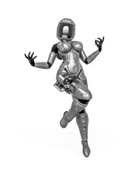 coolest astronaut girl is doing a pin up pose in white background