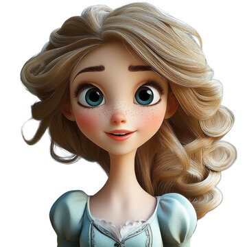 recommend clip art: 3d render cute girl with blonde curly hair on transparent background