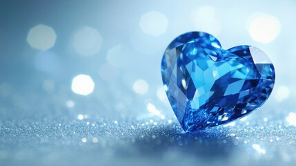 a blue heart shaped diamond on a shiny surface
