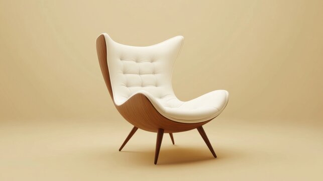 a white chair with a wooden frame and a white cushion - Powered by Adobe