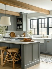 Modern Farmhouse Kitchen Island with Gray Cabinets