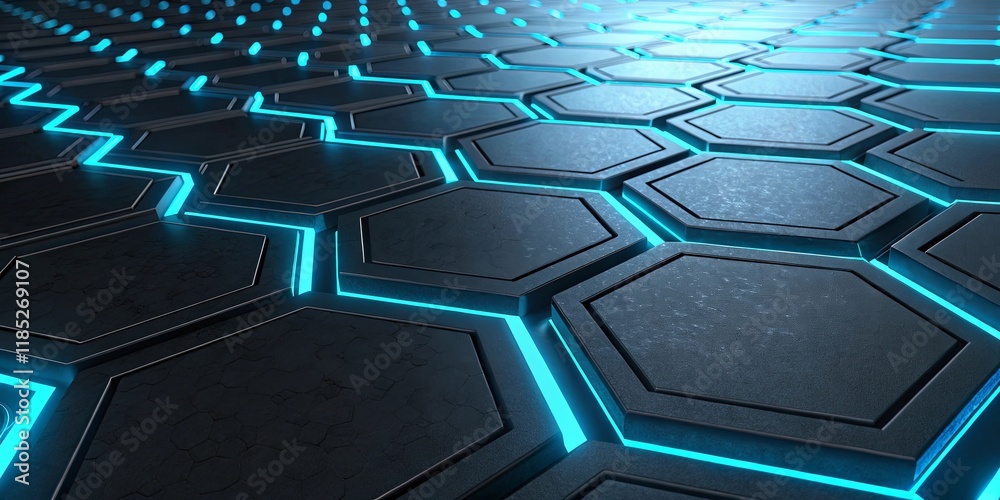 Poster A close up of a blue hexagonal pattern