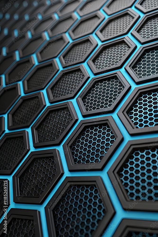 Poster A close up of a blue and black hexagonal pattern