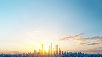 Fototapeta premium A city skyline with a bright sun in the sky