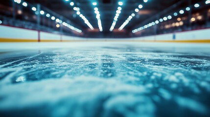 Obraz premium Dynamic Perspective of an Ice Hockey Rink with Bright Lighting
