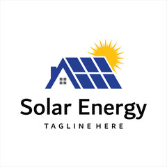 Solar house logo template, Creative Sun energy logo design vector.