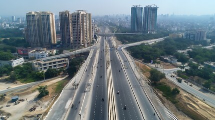 Fototapeta premium Expressway with vehicle on blue sky background