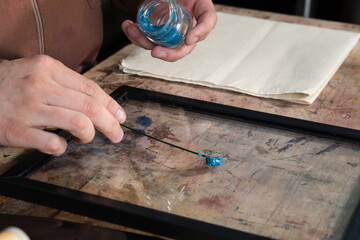 mixing of colors for painting. Mixing colors for stamping