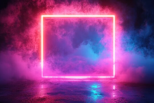 Neon Frame Design for Online Shopping Sale and Discounts with Copy Space in 80s 90s Retro Style