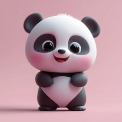 Cute Cartoon Panda Character 3D Rendering Soft Lighting Pastel Colors Playful Pose