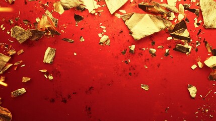 Red Background with Golden Fragments: A Luxurious Festive Design