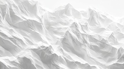 Fototapeta premium Wave style, White crumpled paper mountain range, close-up, high resolution, white background