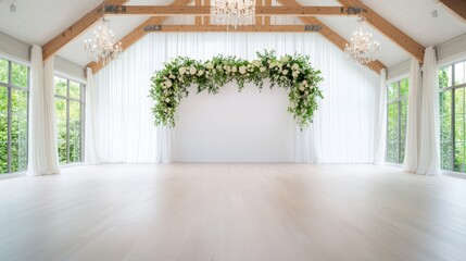 Fototapeta premium A large, empty room with a white wall and a white archway