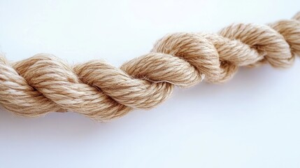 Twisted Natural Fiber Rope on White Background showcasing Textures and Details of Jute Hemp String with a Somber Mood